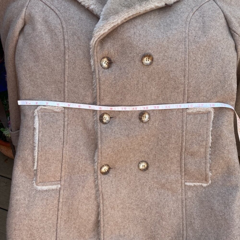 Vintage Laurentian Wool Coat Made in Canada | Faux Fur Collar Pea Coat - Picture 9 of 9